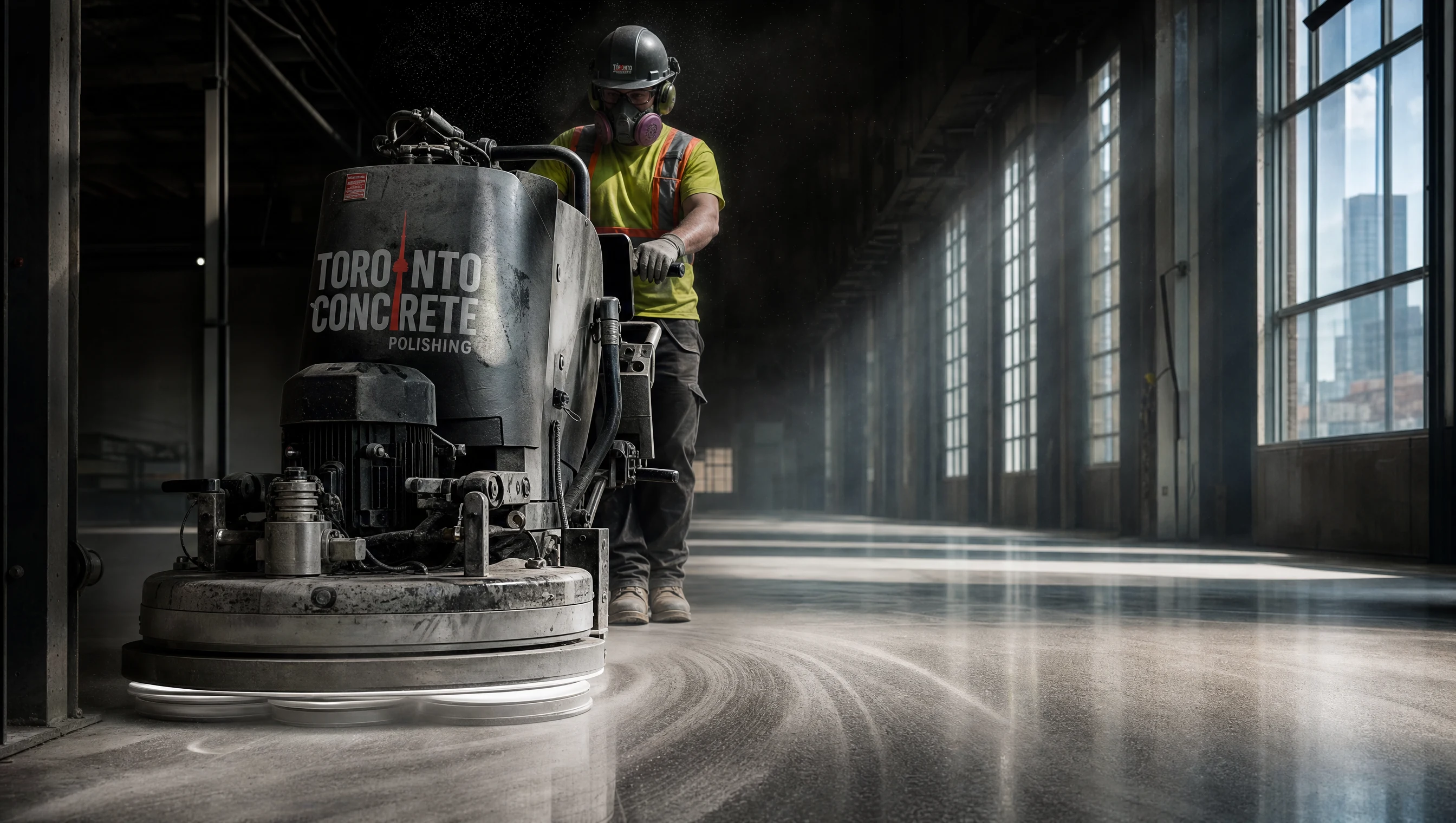 High-gloss polished concrete floor in Toronto commercial facility